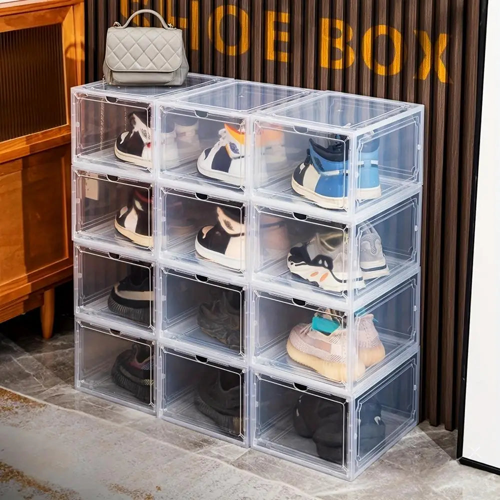 6pcs/set，Shoe Storage Box, Clear Stackable Shoe Organizer for Closet, Space Saving Foldable Shoe Rack Sneaker Container ,High qu Oasis Select