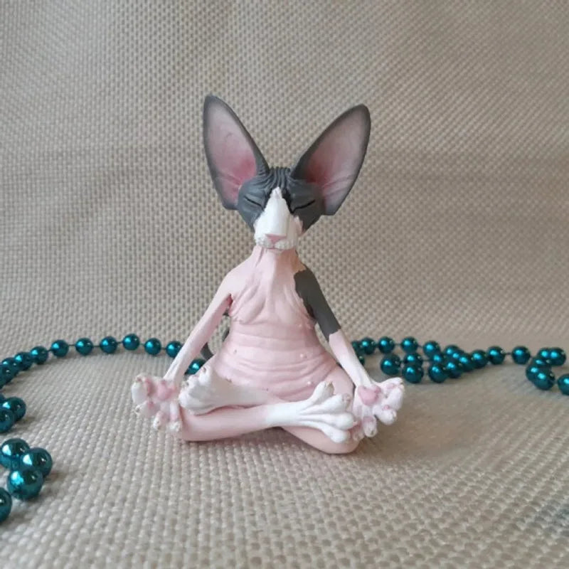 Whimsical Buddha Sphynx Cat Figurine Meditation Yoga Happy Cat Decor Art Sculptures Outdoor Garden Statues Figurine Oasis Select