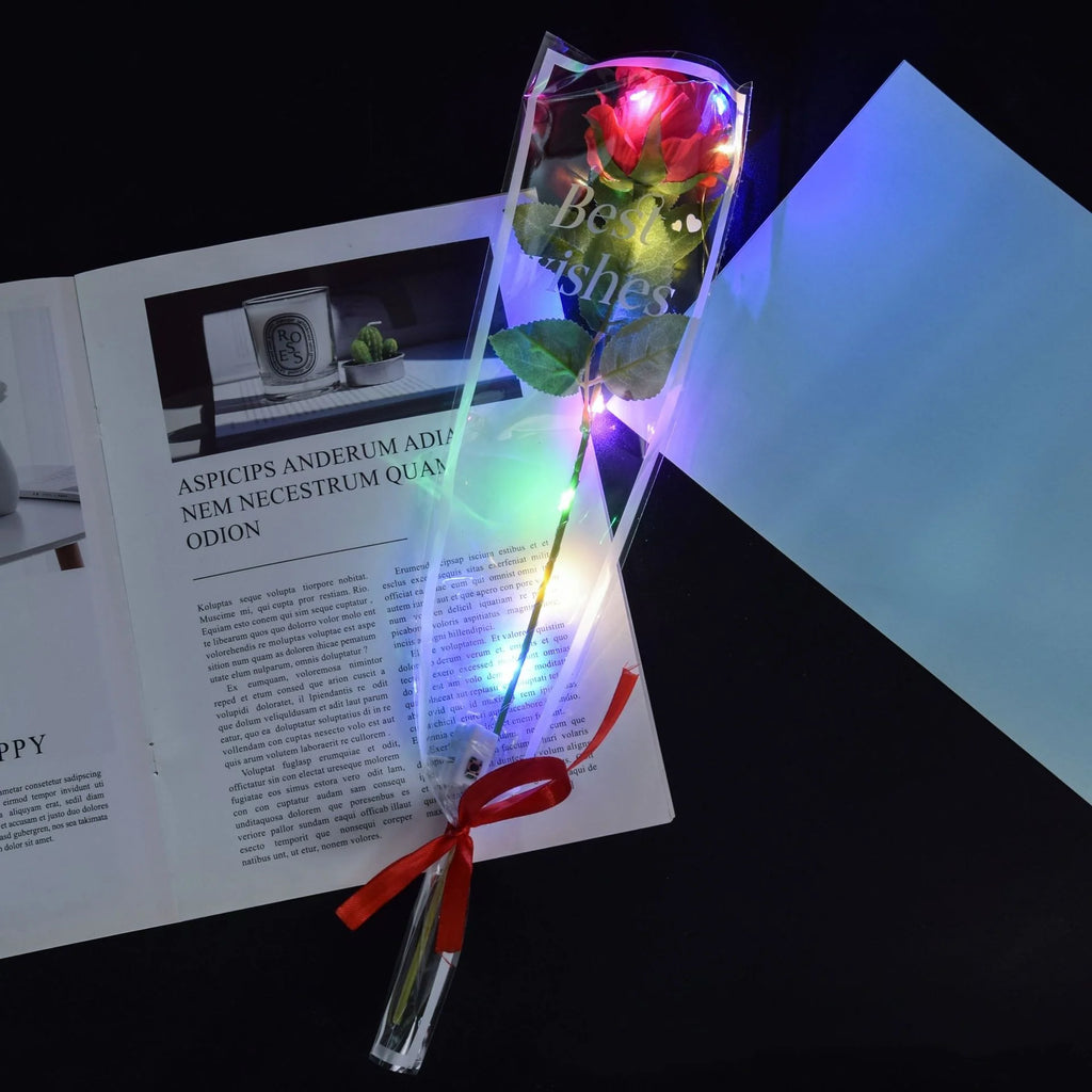 1pcs Led Light Up Glowing Roses Red Flower Bouquet Led Flash Handheld Valentine's Day Glow Party Wedding Decoration Oasis Select