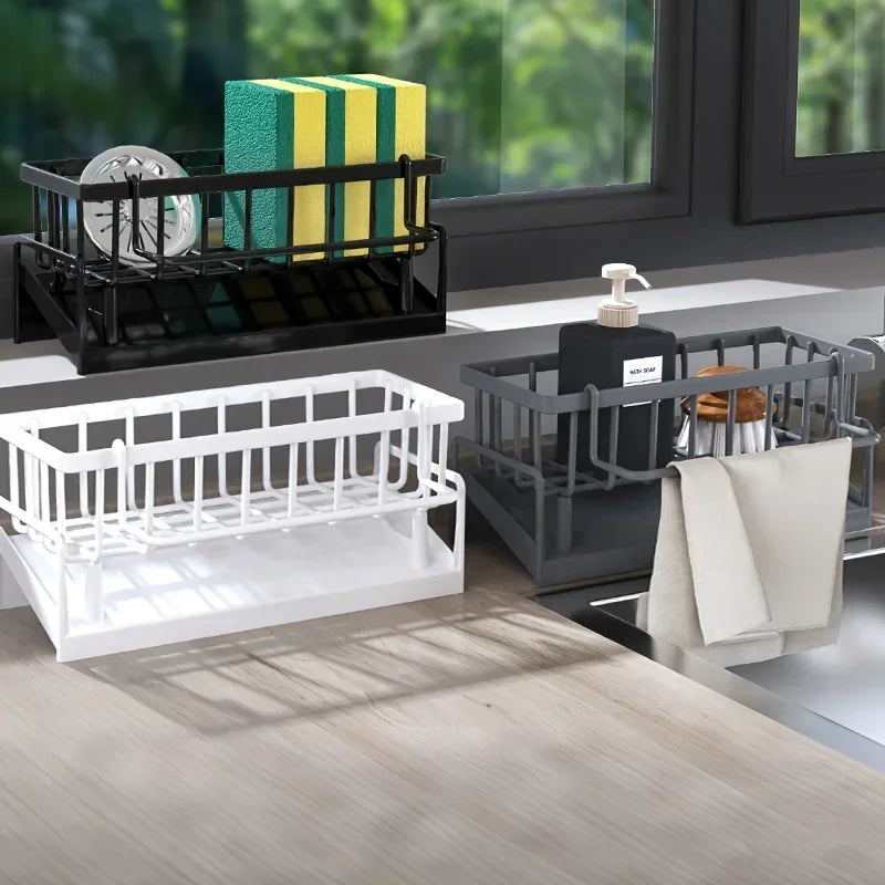 Drill-Free Sink Organizer Multi-Use Sponge Soap Holder Draining Rack for Kitchen Countertop Storage Waterproof Shelf 1PC Oasis Select