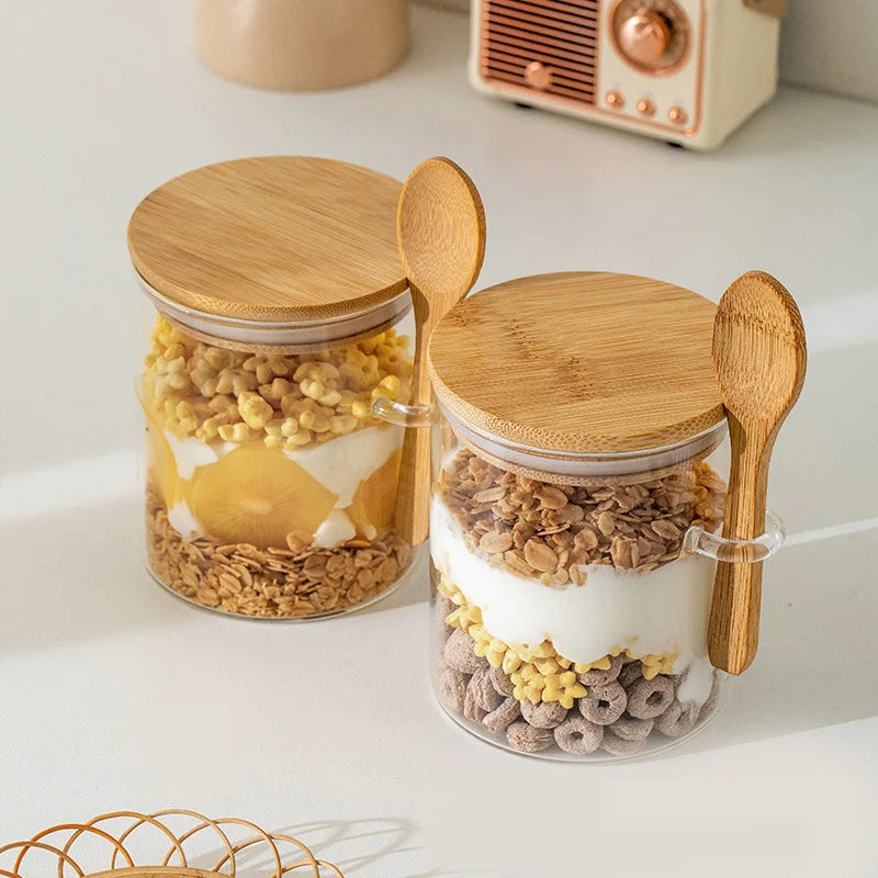 2Set High Borosilicate Glass Sealed Jar , with Bamboo Wooden Lids and Spoons – Hinged Lid Sealing Jars, Coffee Beans Containers Oasis Select