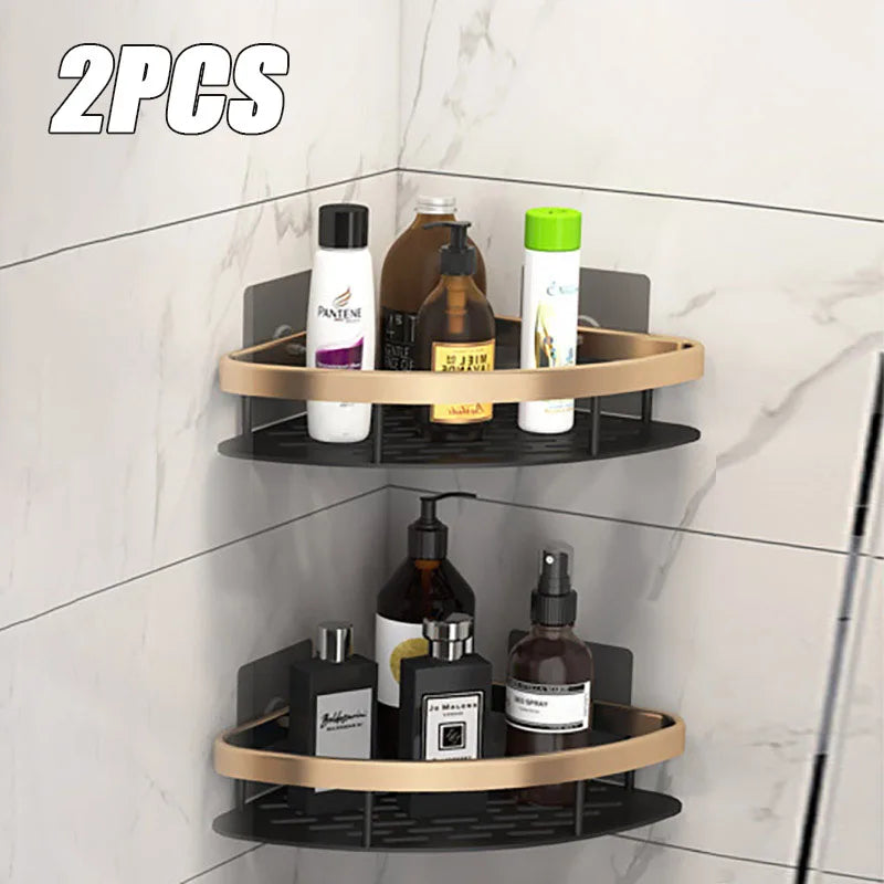 1-3PCS Bathroom Corner Shelf Nail-Free Shower Organizer Wall Mounted Space Aluminum Shelf Bathroom Accessories Oasis Select Corner Shelf 2PCS