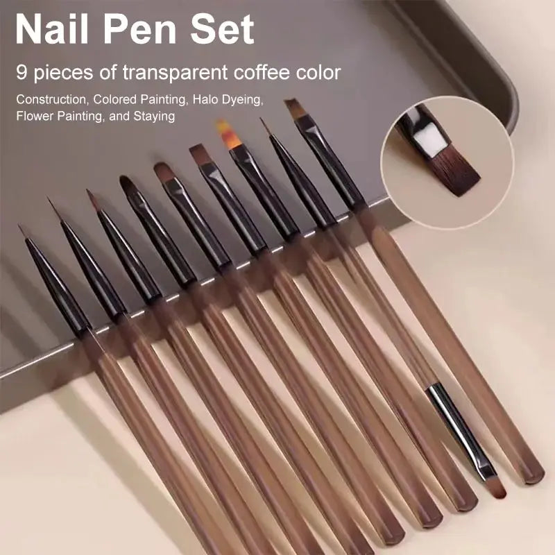 9pcs DIY painting brushes, for watercolor, oil painting, UV gel nail lining, nail acrylic painting brushes, and nail art paintin Oasis Select