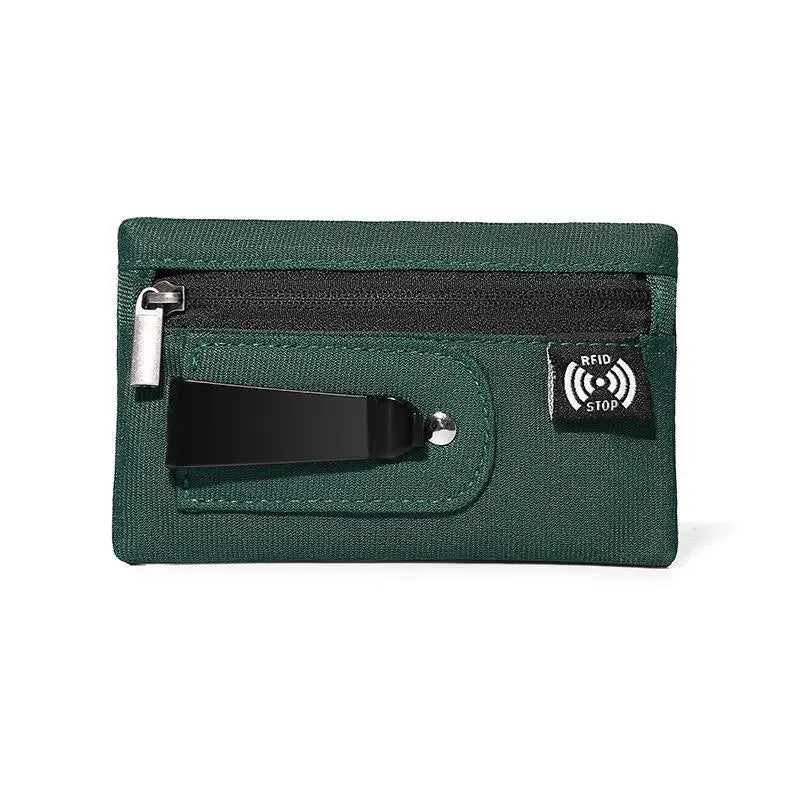 Rfid Credit Card Holder Men Wallets Luxury Nylon Slim Wallet Zipper Key Card Case Male Tactical Purse Coin Purse With Carabiner Oasis Select Green