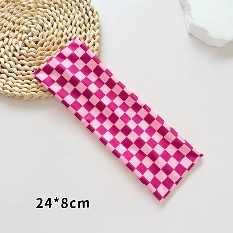 1PC Checkerboard Elastic Headbands For Women Fashionable Sports Sweat-Absorbent Hairbands For Yoga Fitness & Daily Makeup Use Oasis Select A2