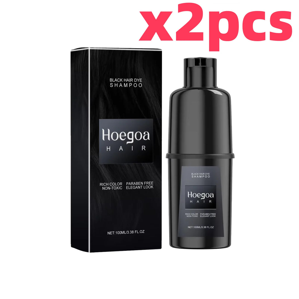 HOEGOA Herbal Hair Dye Shampoo – Black Brown Red Purple Hair Dye Shampoo Oasis Select Black x 2pcs