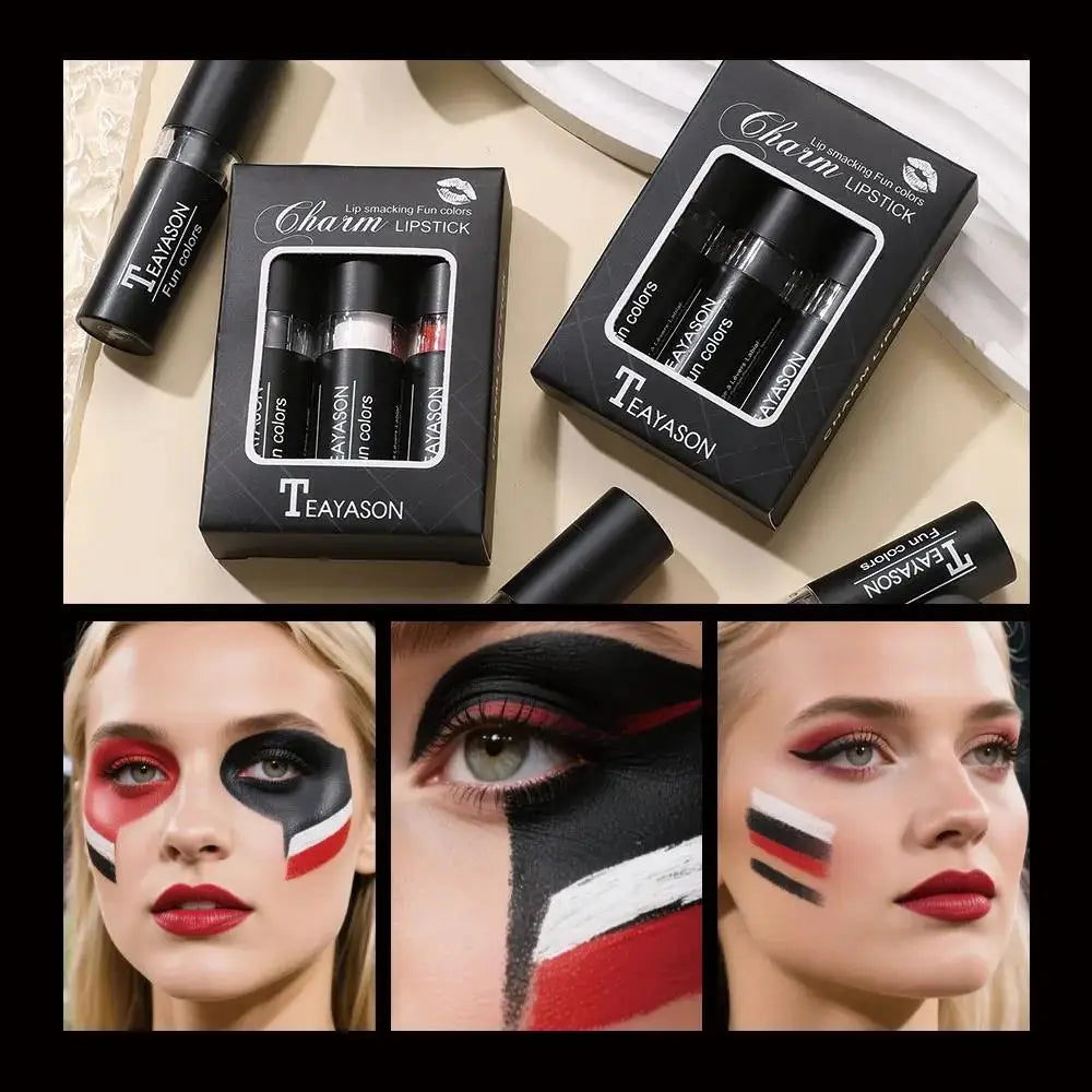 TEAYASON Velvet Matte Lipstick Set – Black, White & Red 3 Pcs