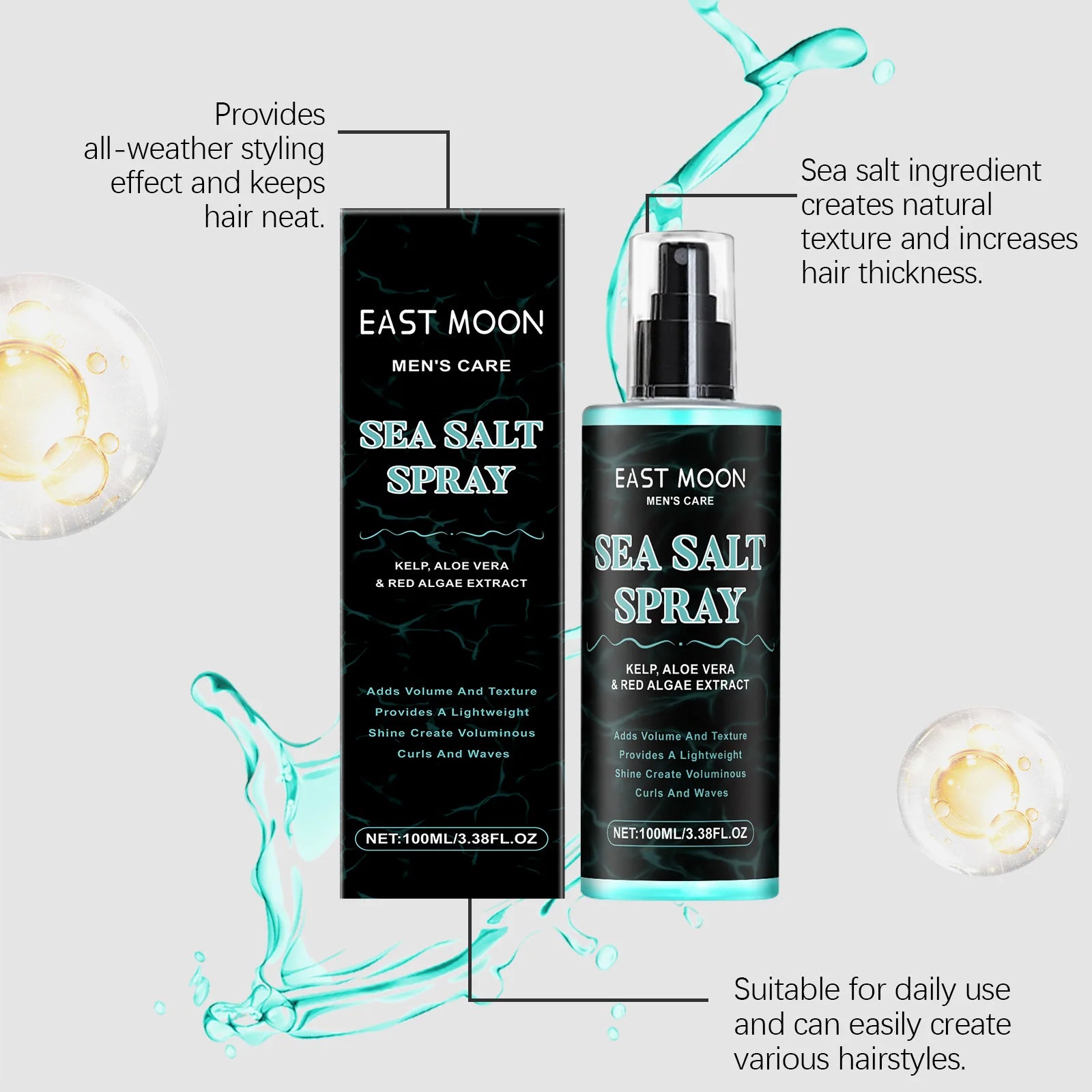 East Moon Sea Salt Spray – Strong Hold, Volume & Texture Hair Styling Spray Oasis Select