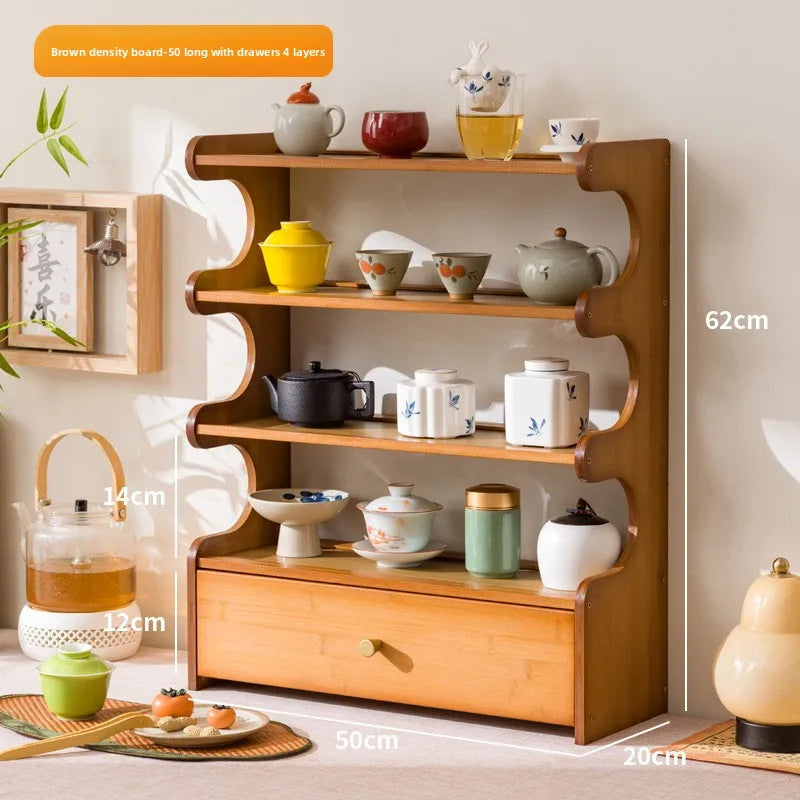 Desktop water cup shelf, shelf, modern simple new Chinese Bogu rack, with tea extraction set, teapot storage and placement rack Oasis Select Brown 4-50