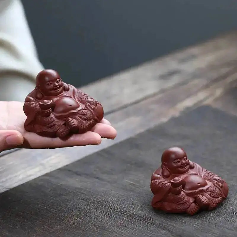 Yixing Zisha Tea Pet Buddha Figurine Dahongpao Maitreya Buddha Rulai Sculpture Tea Set Creative Model Can Raise Tea Pet Oasis Select