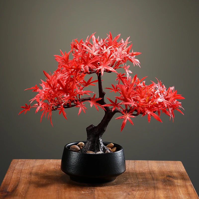Artificial Flower Bonsai Fake Tree Red Maple Pot Office Vase Decoration Desk Decoration Home Decor Oasis Select