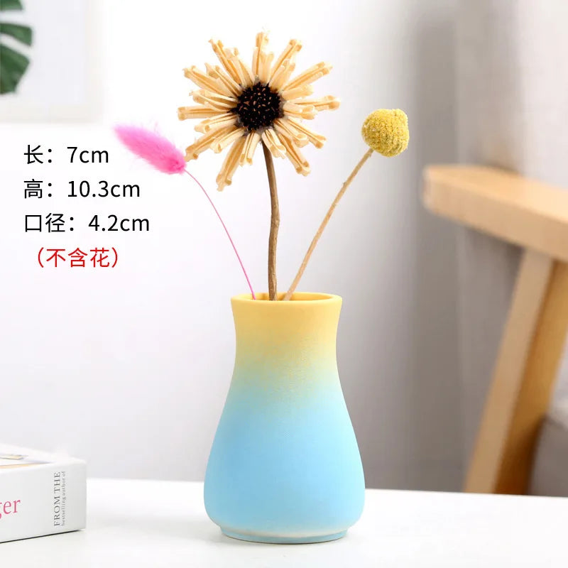 Frosted Gradient Mini Ceramic Vase Flower Arrangement Light Luxury Garden Home Dry Flower Living Room Table Decoration Oasis Select A blue