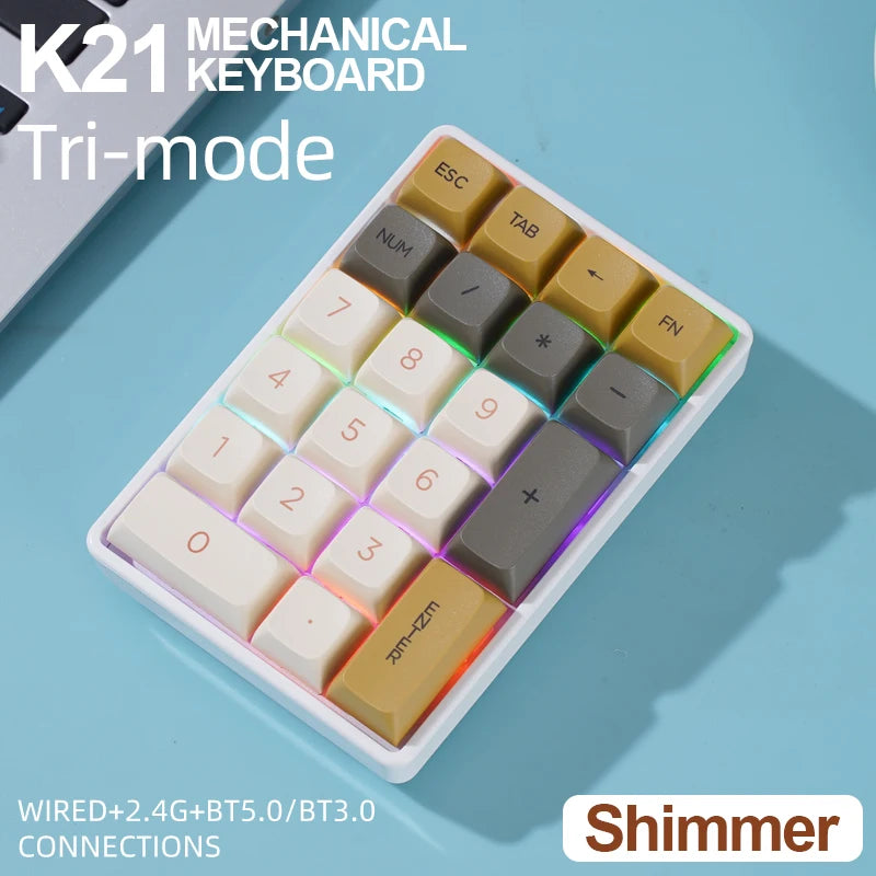 FREEWOLF K21 Wireless Numric Keypad Mechanical Hot-Swap Bluetooth Tri-mode Connection,ATTACK SHARK 21Key Mini Keypad for Finance Oasis Select k21-Shimmer Red Switch