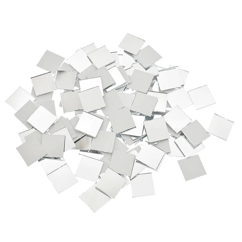 200PCS Multi Shape DIY Craft Mirror Stickers Round Square Triangle Diamond Heart Waterdrop Mirror Tiles Decals Adhesive Backing Oasis Select square