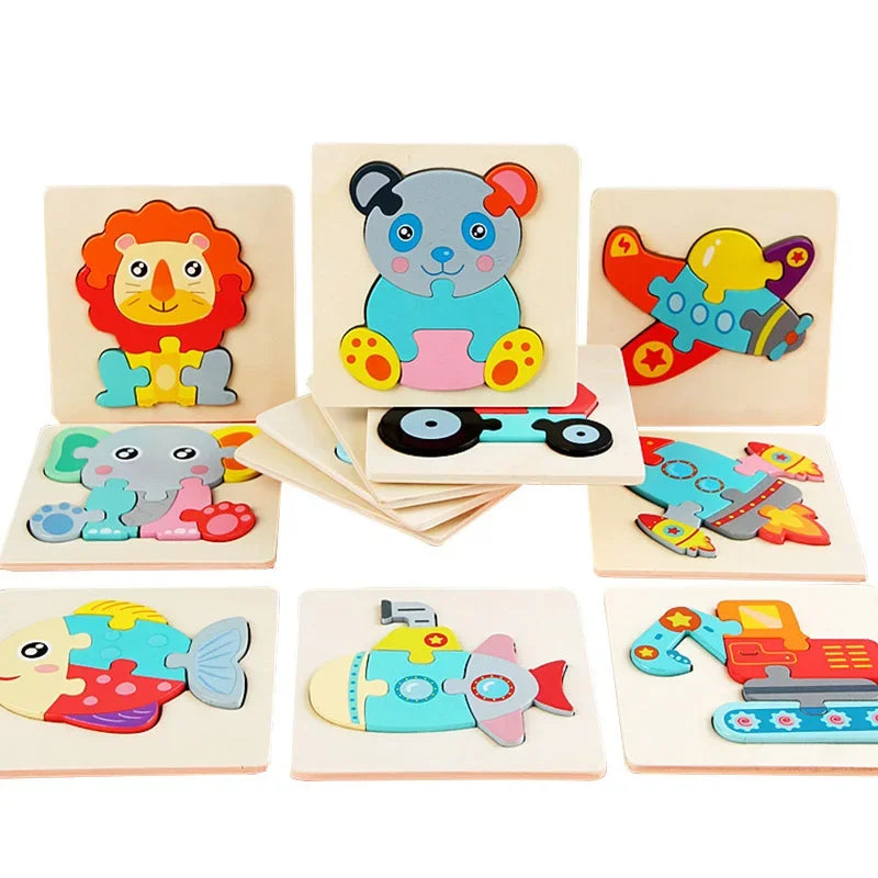 Wooden Puzzle Montessori Animals Carton Colorful Learning Education Toys Tangram Jigzaw Cognitive Wood For Children Kids Gift Oasis Select