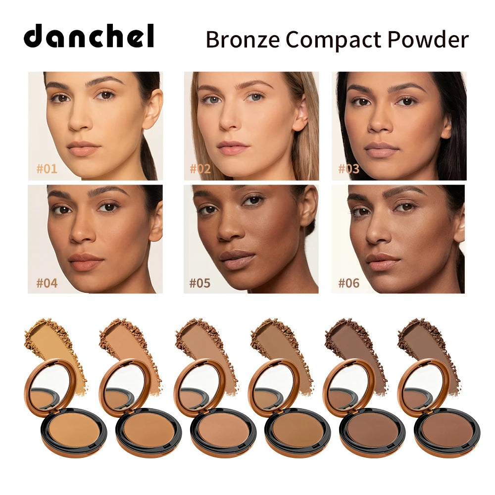 Bronze Compact Powder Long-Lasting Smooth Matte Bronze Finish Natural Brightening Conceal Flaw Even Skin Tone Powder With Mirror Oasis Select