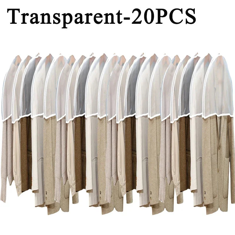 1-40PCS Semi-Package Clothes Dust Cover EVA Waterproof Transparent Suit Coat Storage Bag Short Wardrobe Hanging Clothes Cover Oasis Select Transparent-20PCS