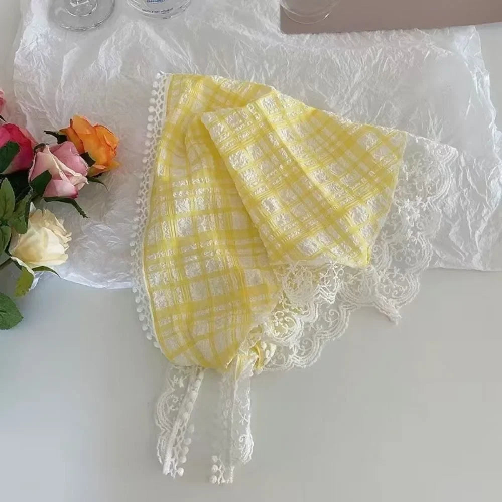 New French Style Triangle Scarf Small Flowers Fabric Turban Bandana Hair Accessories Lace Hair Bands for Spring Summer Oasis Select 44
