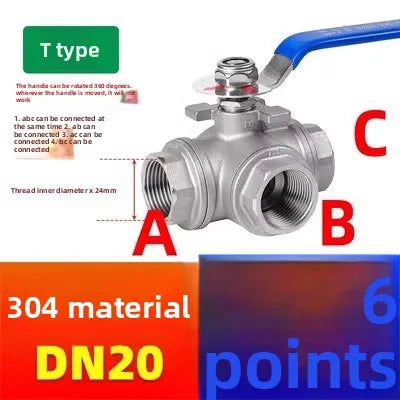 1/4 3/8 1/2 3/4 1" BSP Female 304 Stainless Steel T/L Type 3 Way Ball Valve Full Port For Water Oil Air Gas DN25 DN10 DN15 DN20 Oasis Select DN 20