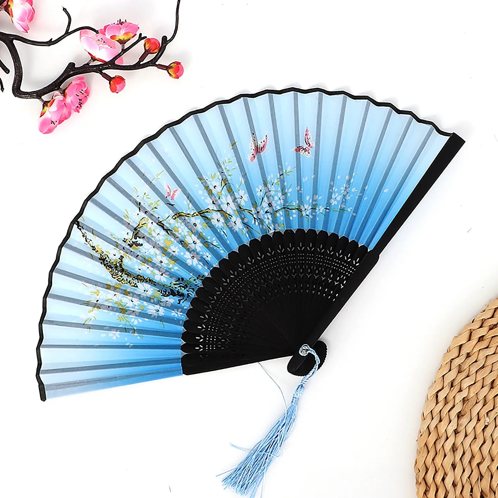 Vintage Silk Folding Fan Chinese Japanese Art Crafts Gift Home Decorations Dance Hand Fan Bamboo Room Decor Wood Fans Oasis Select A One Size