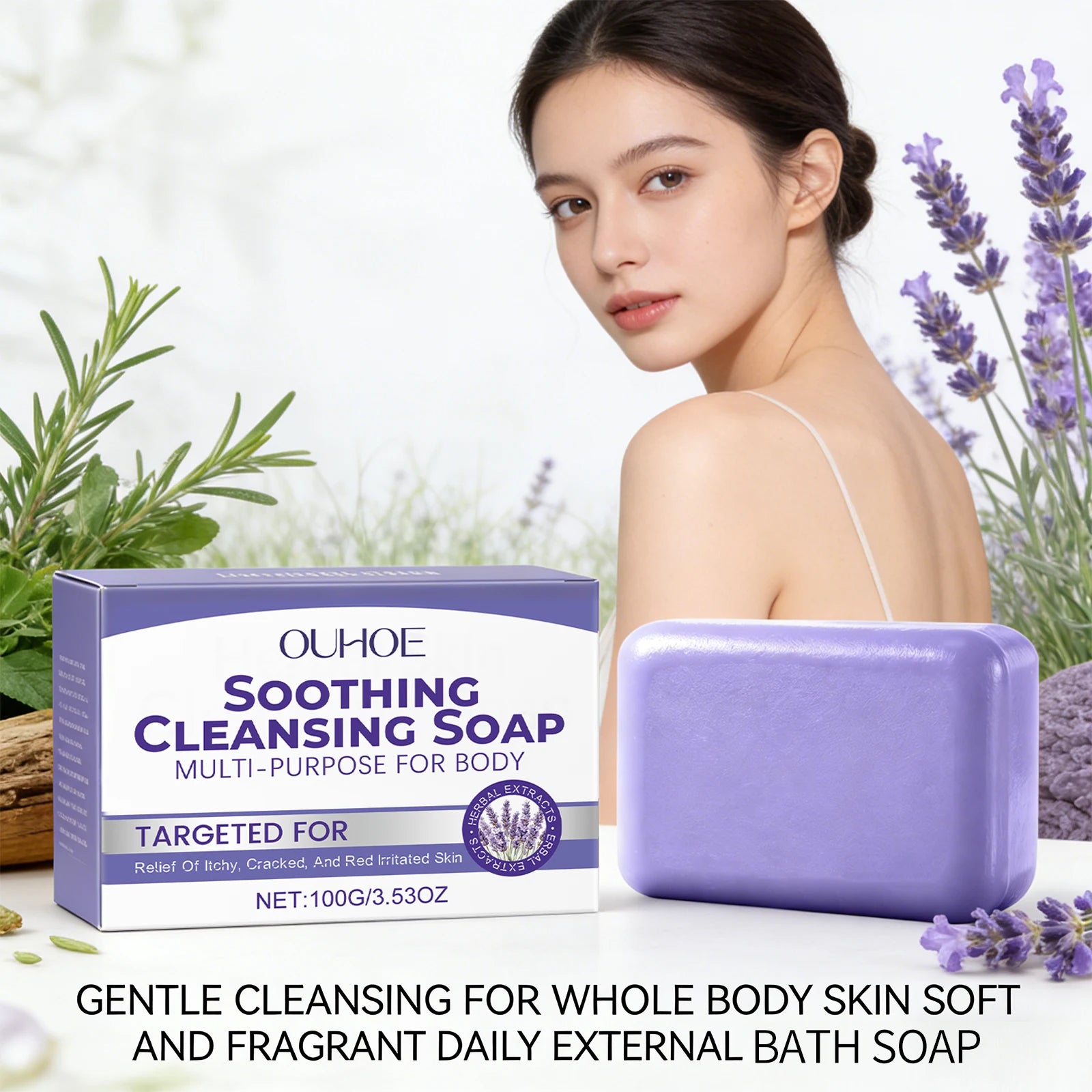 Lavender Cleaning Soap Oil Control and Itching Relief Long-Lasting Daily Soothing Hydration Bath Soap Body Odor Removal Care Oasis Select