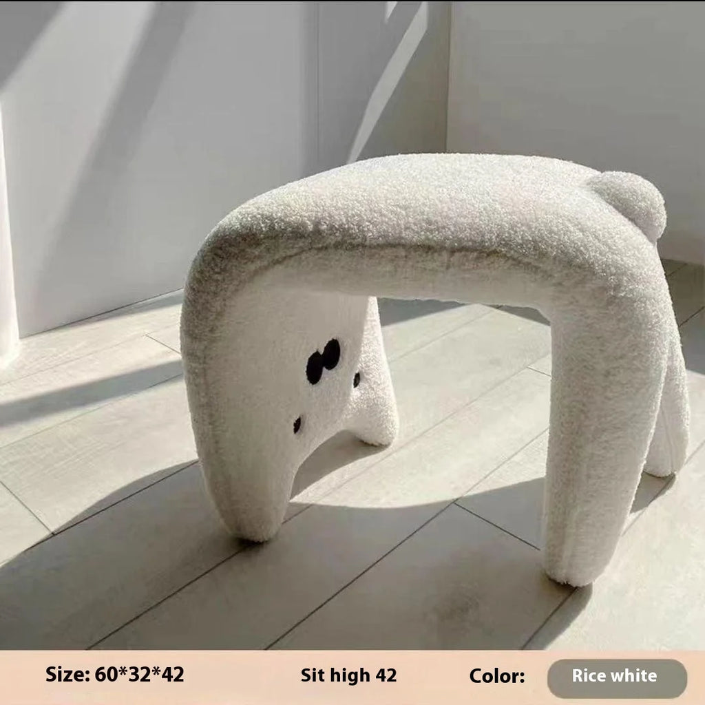 Dressing Chair Armless Plush Entryway Chairs Cute Cat Makeup Room Footrest Vanity Stool for Living Room Bedroom Furniture Oasis Select White
