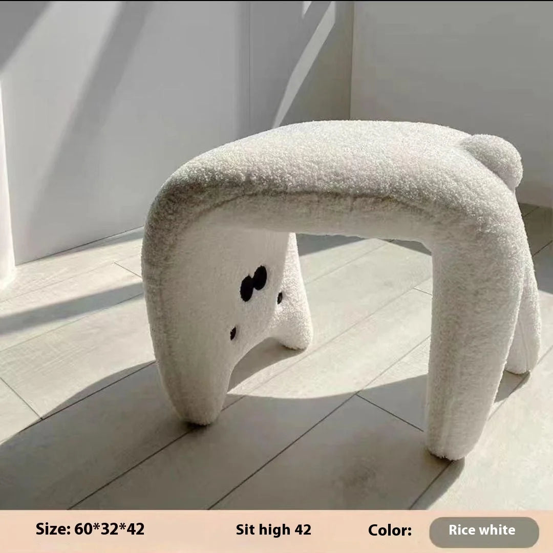 Dressing Chair Armless Plush Entryway Chairs Cute Cat Makeup Room Footrest Vanity Stool for Living Room Bedroom Furniture Oasis Select White
