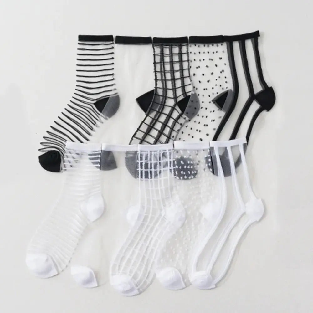Women Ladies Socks Fashion Sheer Mesh Glass Silk Socks Ultrathin Transparent Crystal Lace Fabulous Elastic Summer Ankle Socks Oasis Select