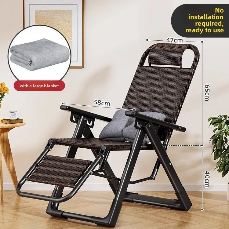 Rattan chair rattan woven folding lunch break recliner home leisure backrest elderly lazy chair durable nap bed folding chair Oasis Select Square tube-C
