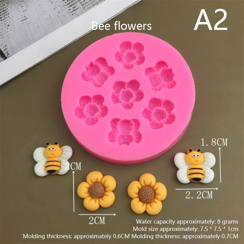 Cute Cartoon Flowers Bow Bee Fondant Silicone Molds DIY Cupcake Fondant Cake Decorating Chocolate Candy Baking Mold Oasis Select A2