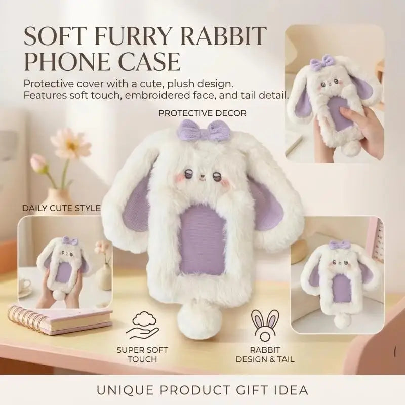 Cute Plush Rabbit Photocard Holder Soft Animal Design Anti-Scratch ID Card Case for Students School Daily Use 1Pcs Oasis Select