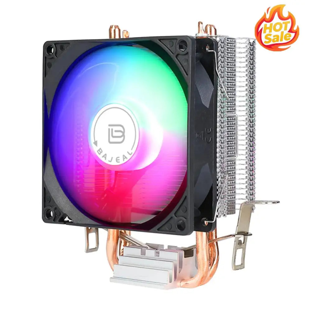 CPU Cooler with 2 Heat Pipes CPU Air Cooler 3PIN Quiet Rainbow RGB Cooling Fan for Intel LGA775 1150/1151/1155/1156/1200 AMD AM2 Oasis Select