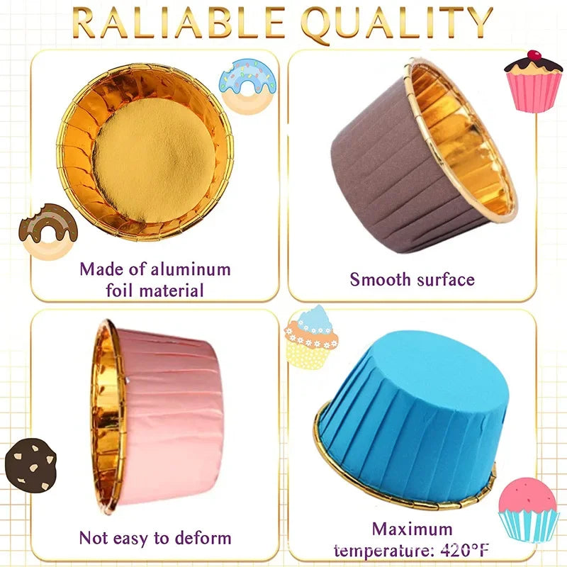 Gold Foil Rolled Paper Cups, Muffin Cupcake, Wedding Party Decorations, Heat Resistant, Kitchen Baking Accessories, 30Pcs Oasis Select