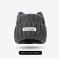 Cat Ear Knitted Beanie – Korean Style Winter Hat for Women