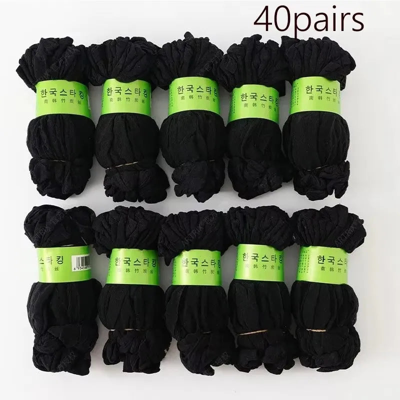10/20/30/50Pairs Transparent Summer Socks Ultrathin Women Nylon Ladies Female Short Ankle Meias Elastic Crystal Spring Silk Sox Oasis Select 40pairs Black One Size