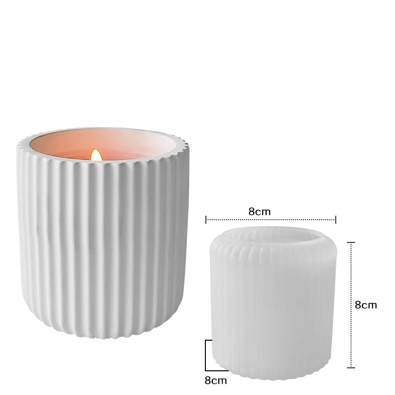 Candle Vessel Silicone Mold Cylindrical Ribbed Smooth Concrete Resin Plaster Mold for DIY Candle Holder Planter Storage Jar Oasis Select Striped A