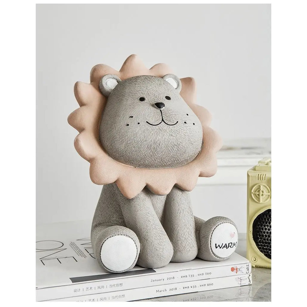 Lion Piggy Bank Cute Piggy Bank Living Room Decoration Cartoon Piggy Bank Anti-drop Oasis Select L grey
