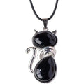 Natural Stone Cat Pendant – Amethyst, Tiger Eye & Crystal