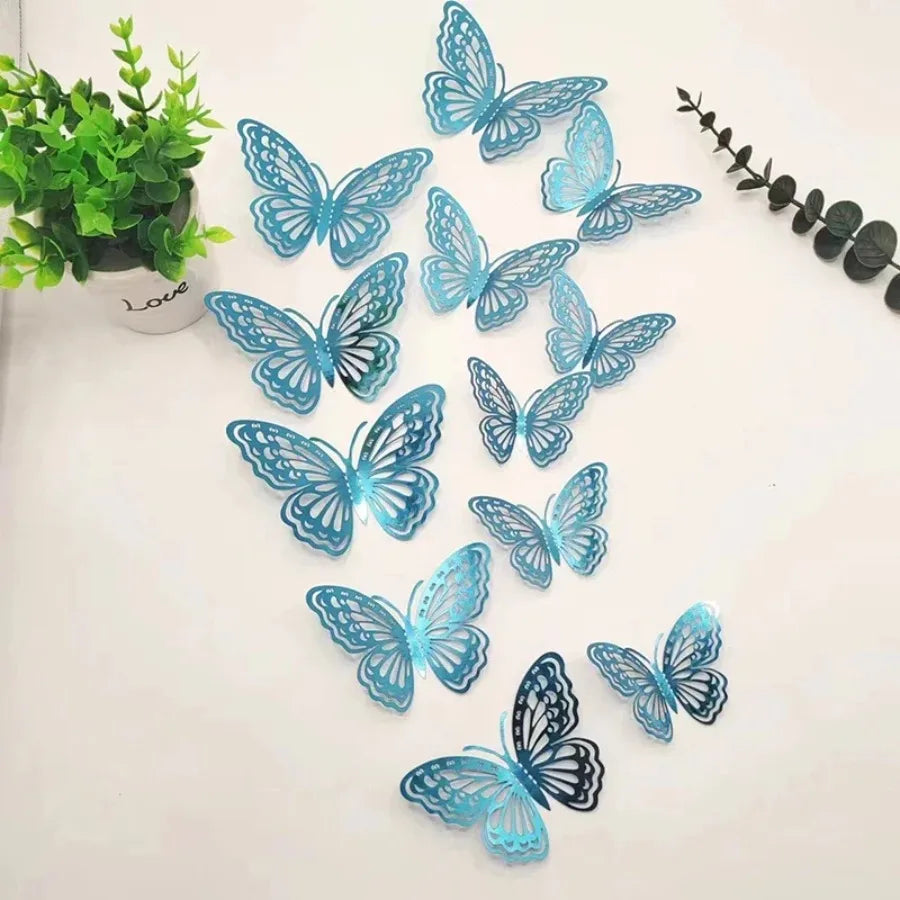 12Pcs 3D Hollow Butterfly Wall Decal Mirror Wall Stickers For Kids Room Home Wall Decoration Fridge Sticker Wedding Party Oasis Select