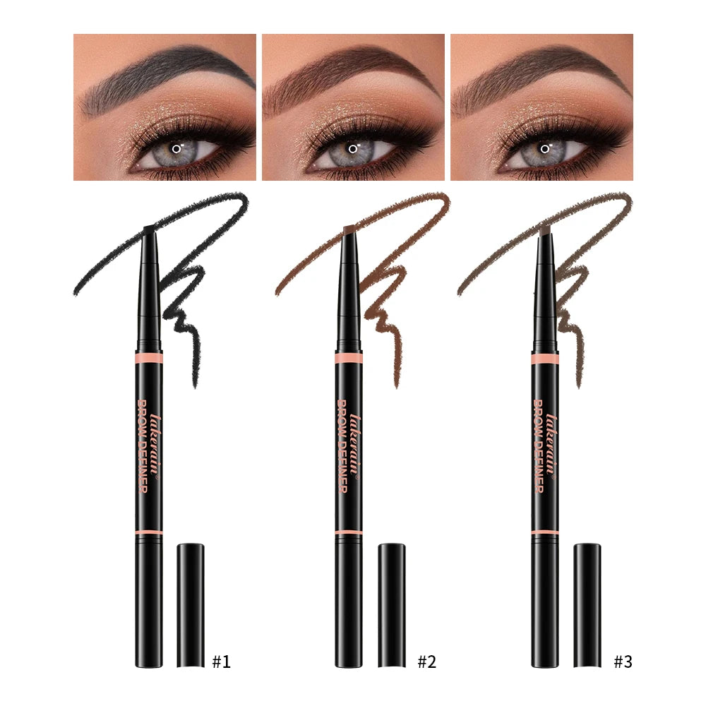 Waterproof 2 In 1 Eyebrow Pencil DoHead Long-lasting Brown triangular-shaped pen tip Eyebrow 3 Colors Brown Pen Makeup Oasis Select 3pcs