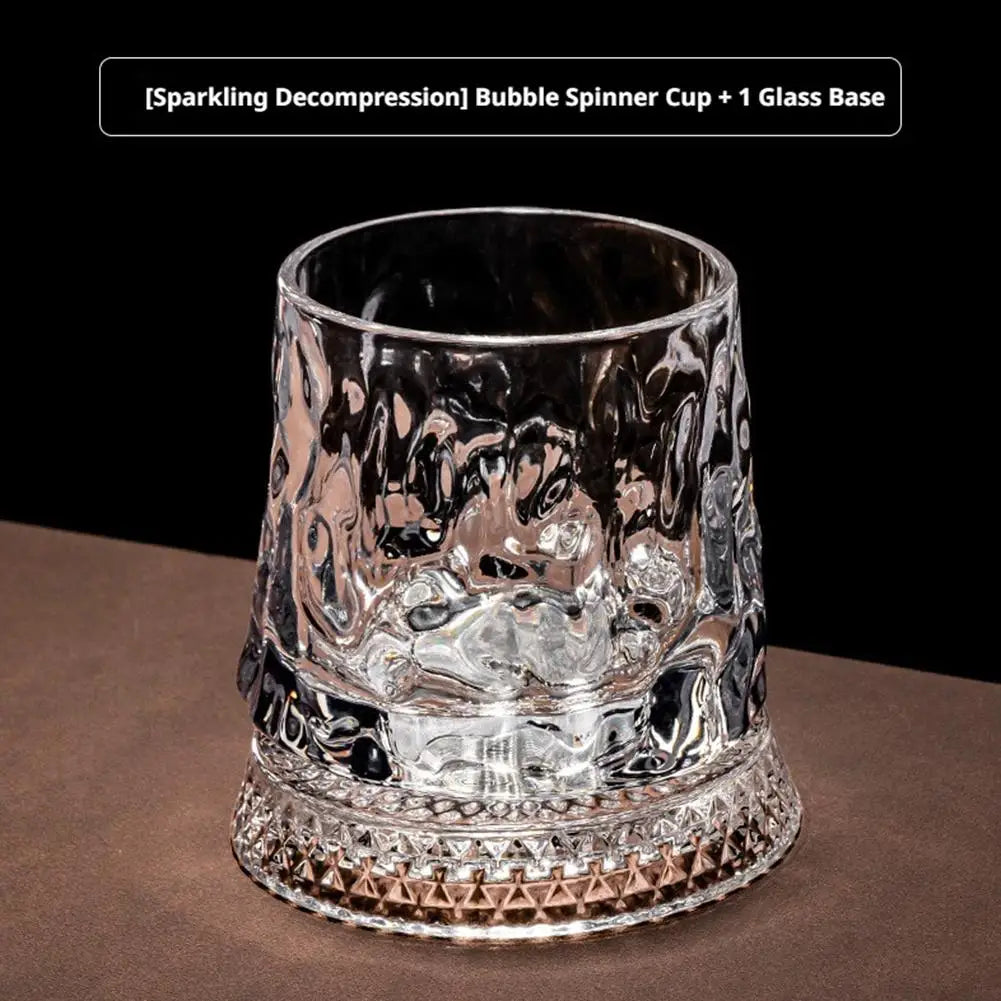 280ml Glass Cup with Base Crystal Rum Whiskey Rotating Glass Mug Diamond Cut Ice Flower Bubble Pattern Spinner Cup Business Gift Oasis Select 201-300ml Bubble