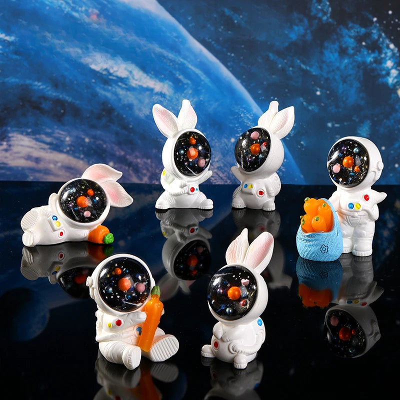 Figurines Miniature Cute Cartoon Astronauts Bunny Micro Landscape Ornaments for Home Decorations Rabbit Crafts Room Desk Decor Oasis Select