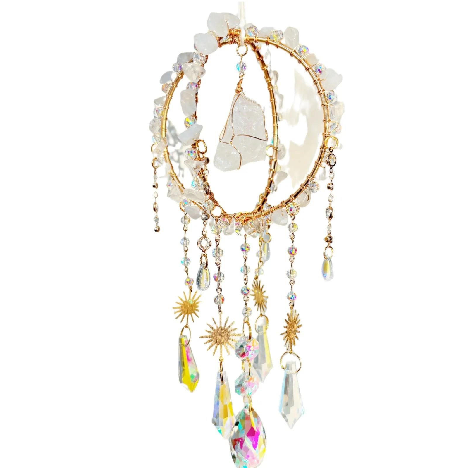Natural Gravel Sun Catcher Raw Stone Winding Spherical Crafts Rainbow Hanging Gift Powder Crystal Wind Chimes Oasis Select