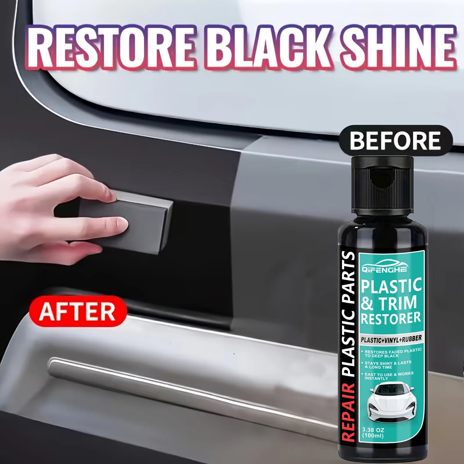 QIFENGHE Black Trim And Plastic Restorer for Vehicles (3.38 Ounces/100Ml) | Revive Dull Bumpers, Rubber, Vinyl, Provides Long-La Oasis Select