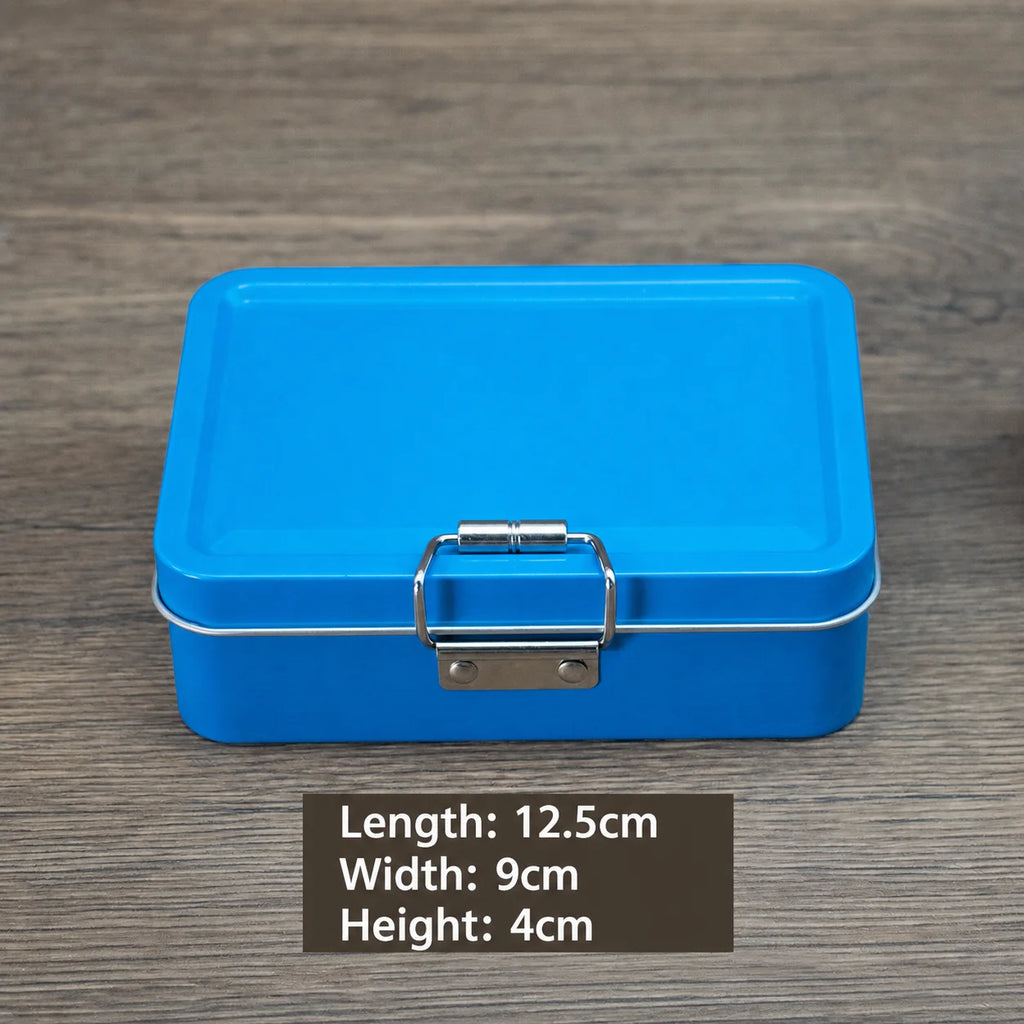 Solid Color Flip Cover Buckle Iron Box with Lid Fishing Craft Storage Tin Durable Metal Sundries Items Organizer Case Oasis Select Blue