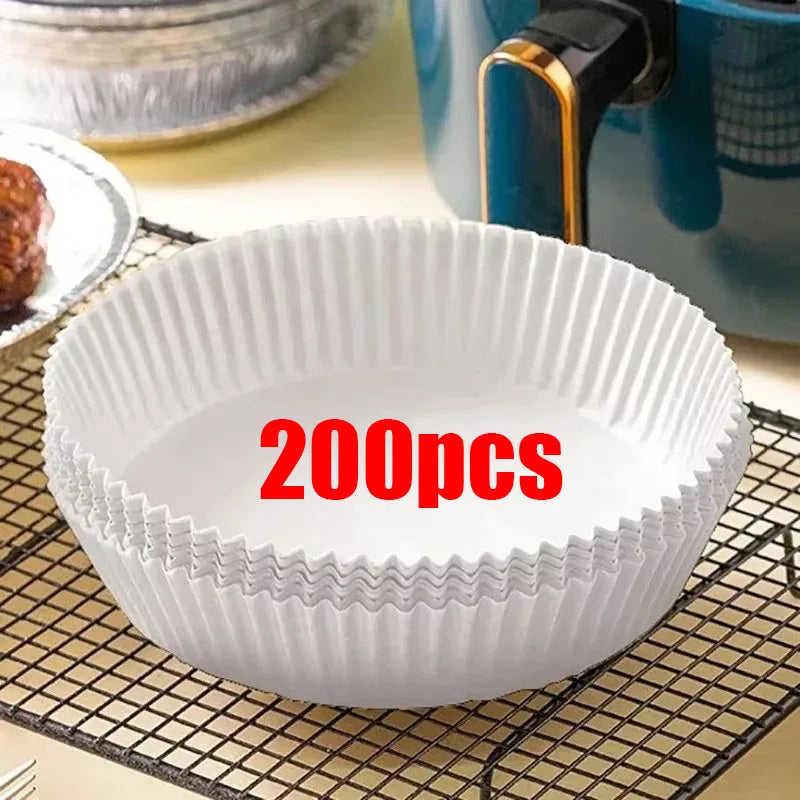 50/100/200/250pcs Air Fryer Paper Liners Disposable Oil-Proof Waterproof Baking Paper Round Parchment Kitchen Party Supplies Oasis Select 200pcs White