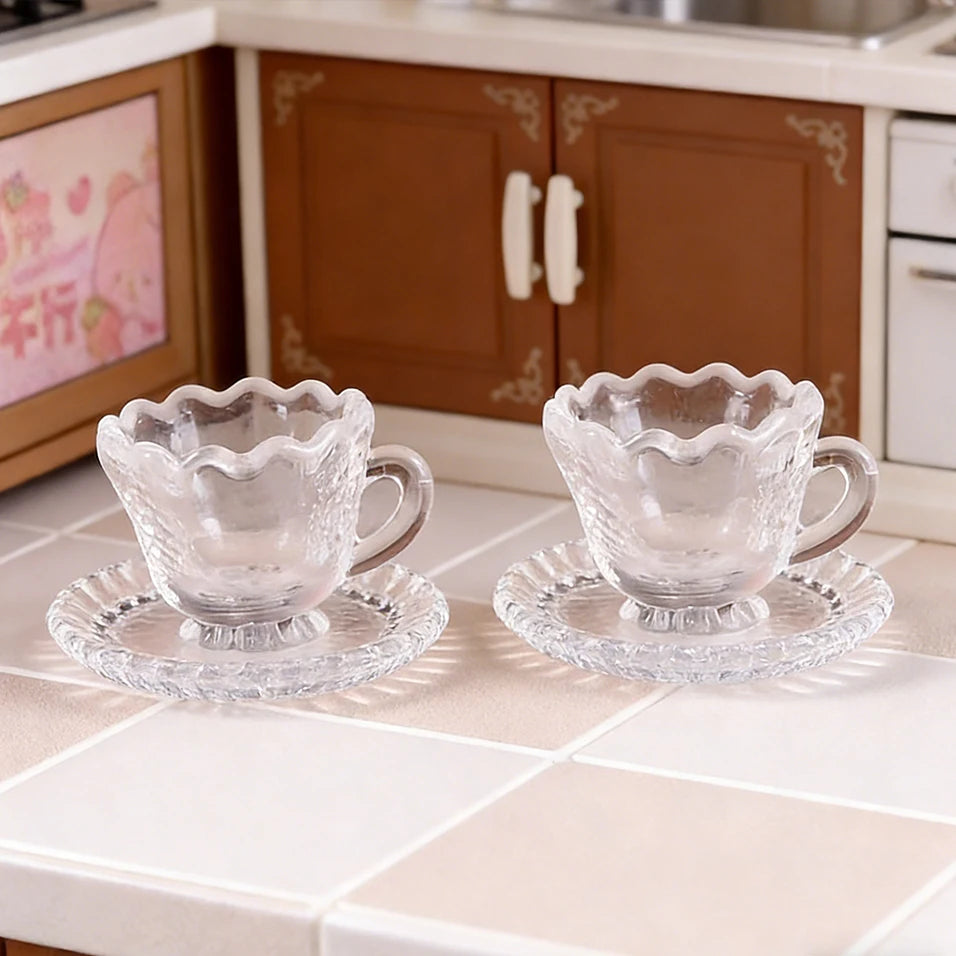 2/4/6 Sets Clear Miniature Coffee Cup Set – For Dollhouse, Micro Landscapes & Fairy Garden Tea Party Tabletop Displays Oasis Select 2 sets