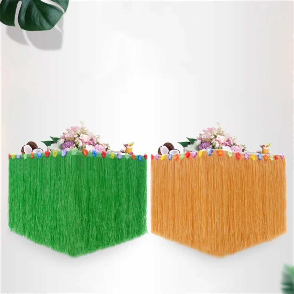 100X60CM Tropical Luau Grass Table Skirt Luau Party Tiki Hawaii Theme Summer Beach Birthday Party Decor Outdoor Hanging Ornament Oasis Select