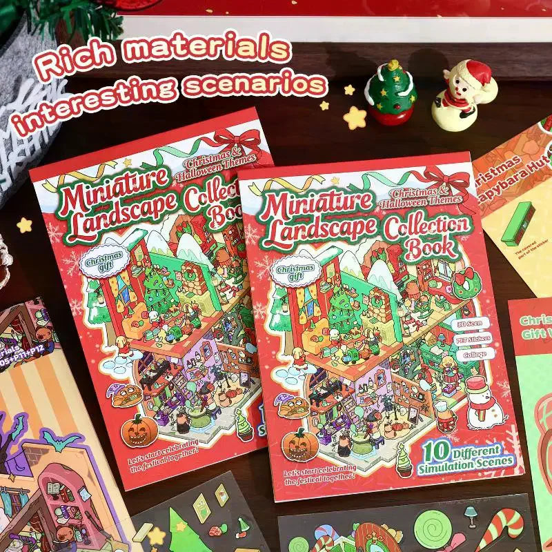 10Pcs/set Cartoon Christmas Miniature Scene Diorama Stickers DIY Handmade Stacked Scrapbook Stickers Holiday Decoration Gifts Oasis Select