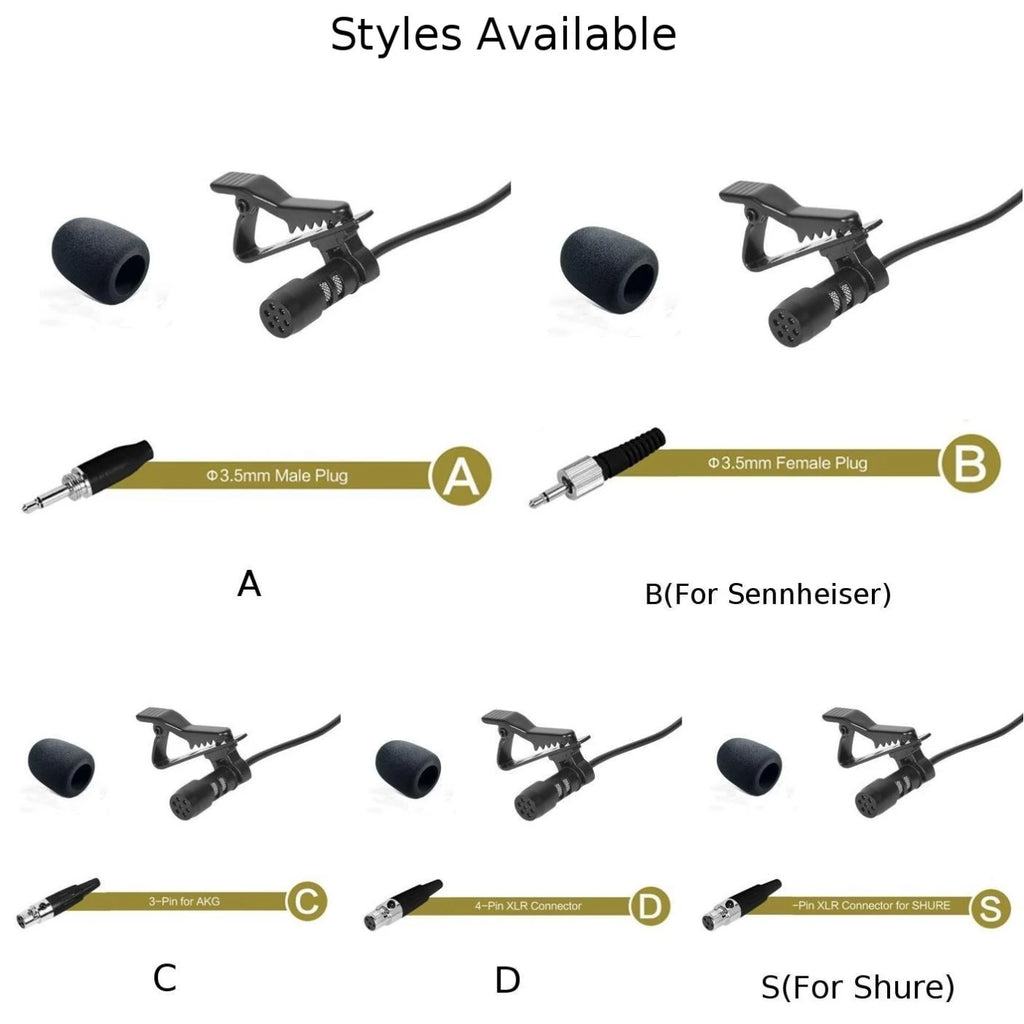 3.5mm Black Lavalier Lapel Microphone Miniature Broadcast Quality For Wireless System With A Metal Clip And A Windscreen Oasis Select